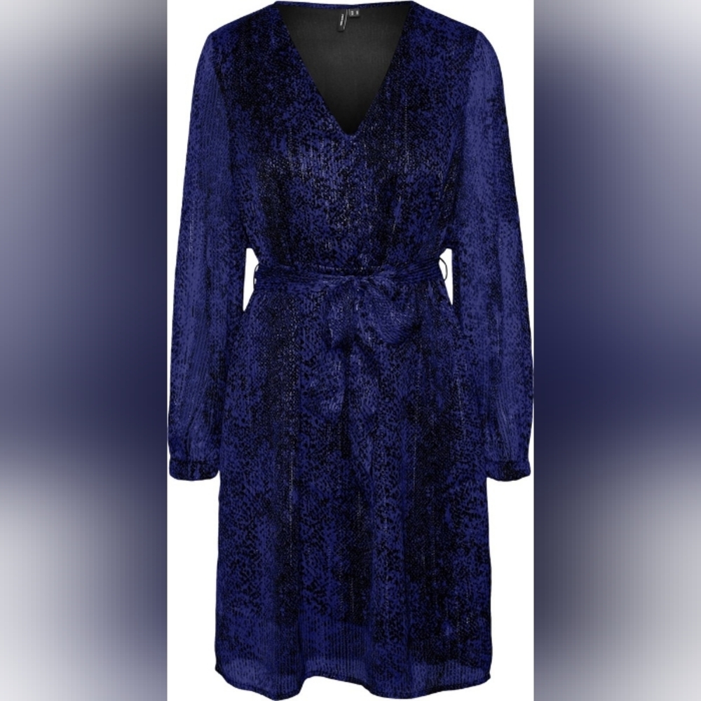 Vero Moda Wrap Midi Dress in Deep Blue and mini print NWT-highly In Demand VERO